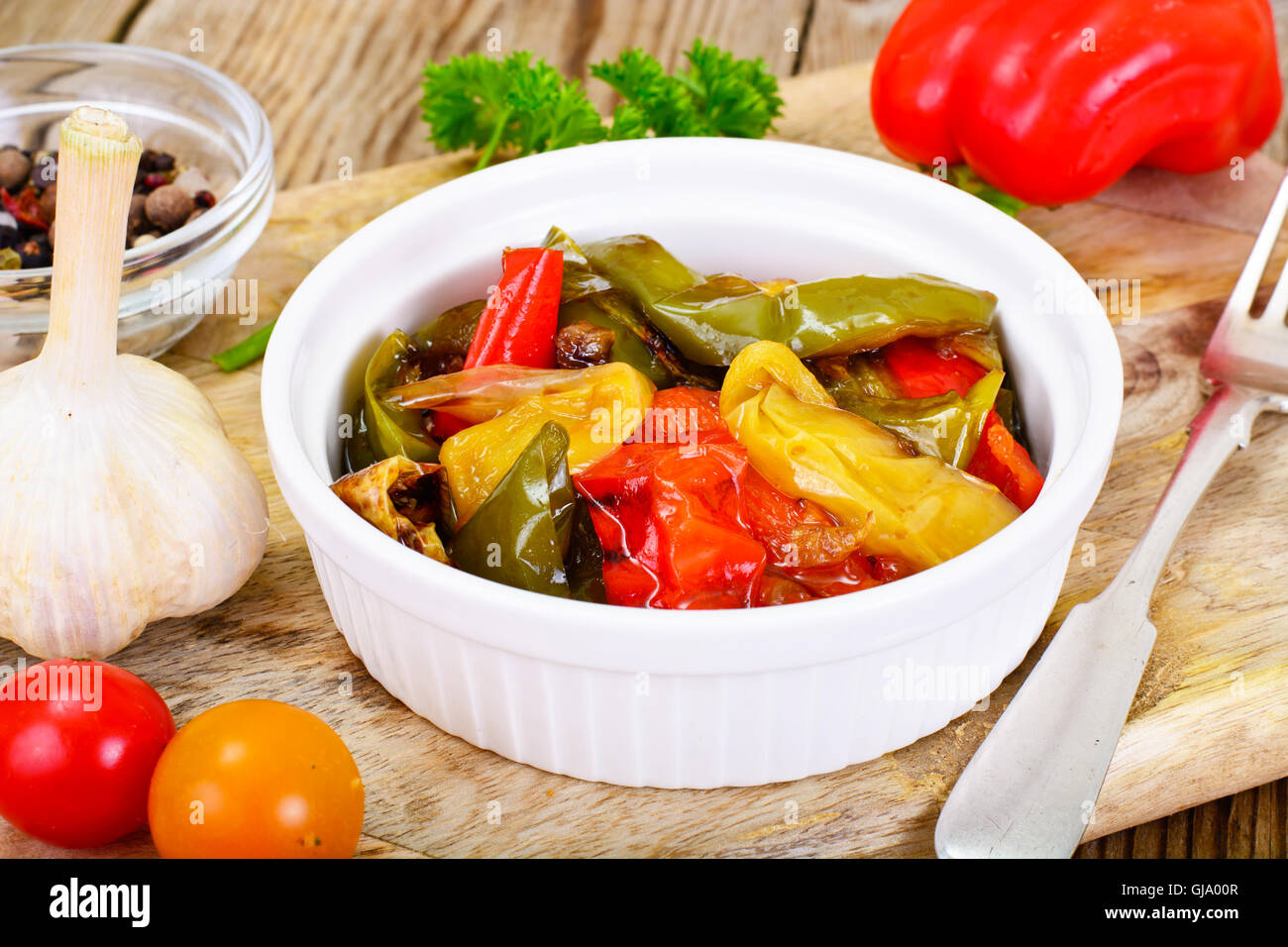 Sweet Peppers Grilled with Balsamic, Garlic Stock Photo - Alamy