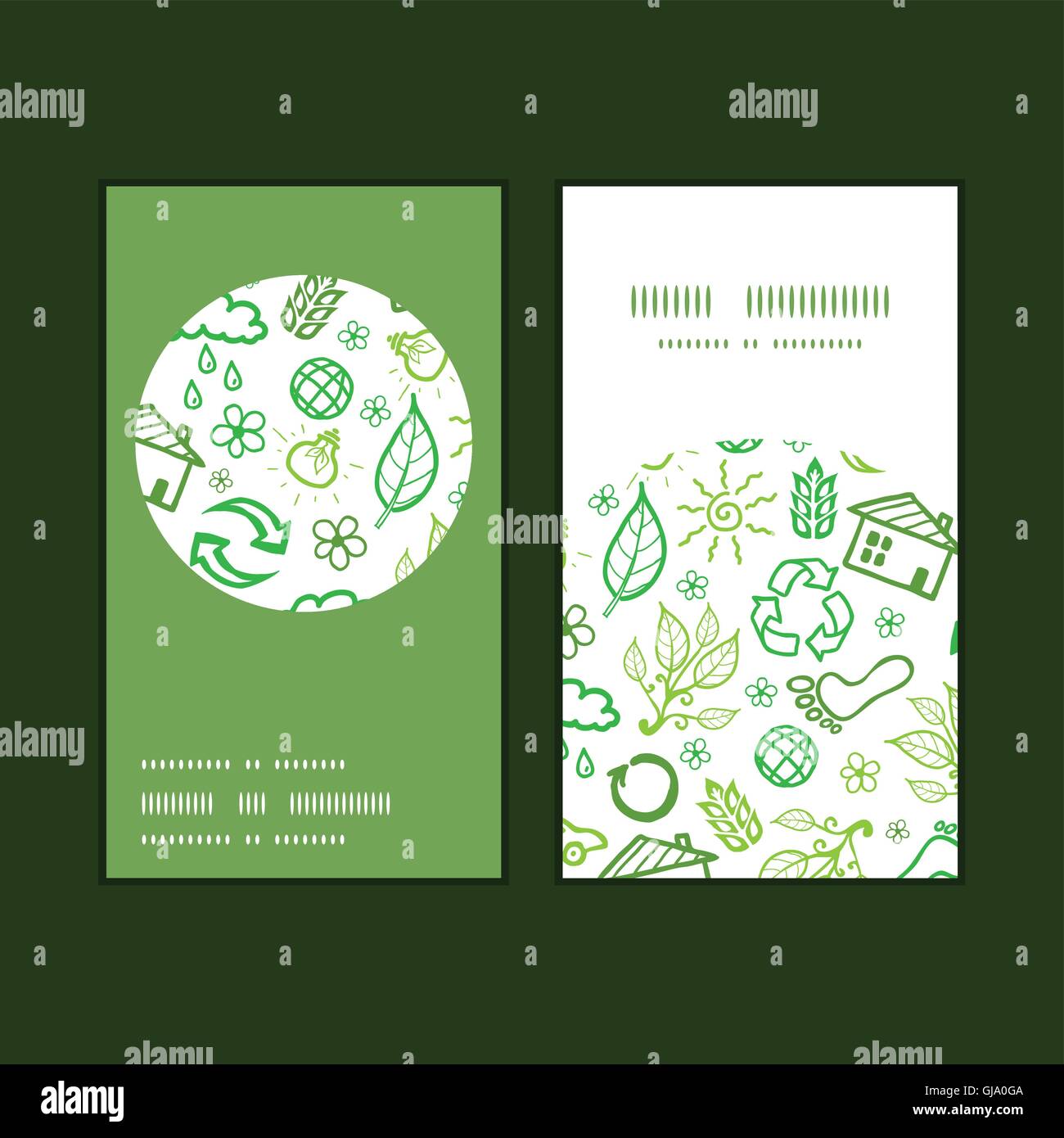 Vector ecology symbols vertical round frame pattern business cards set ...