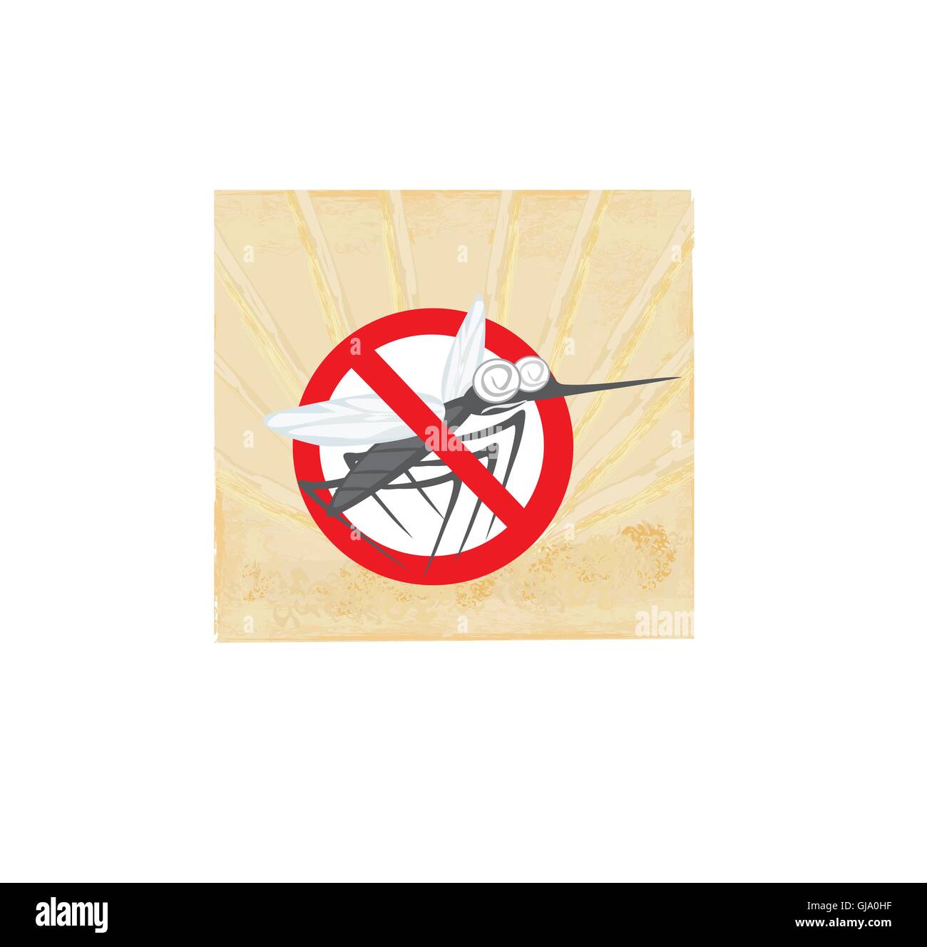 Anti mosquito sign with a funny cartoon mosquito. Stock Vector