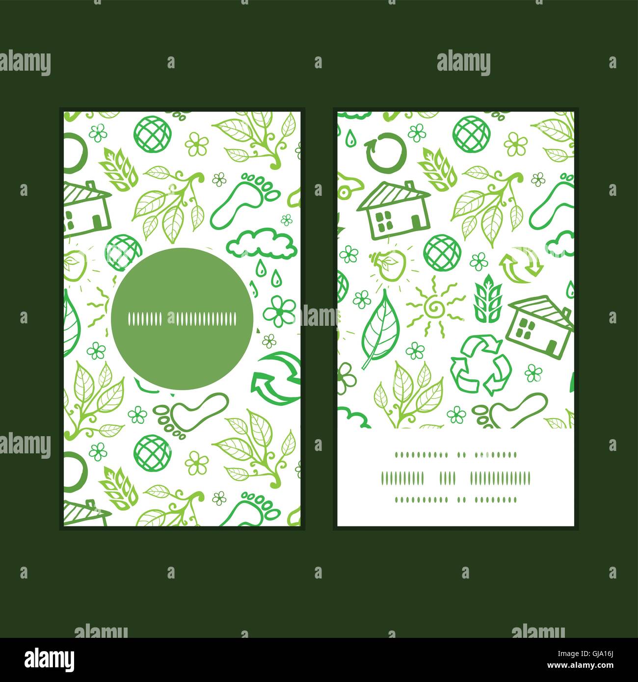 Vector ecology symbols vertical round frame pattern business cards set ...