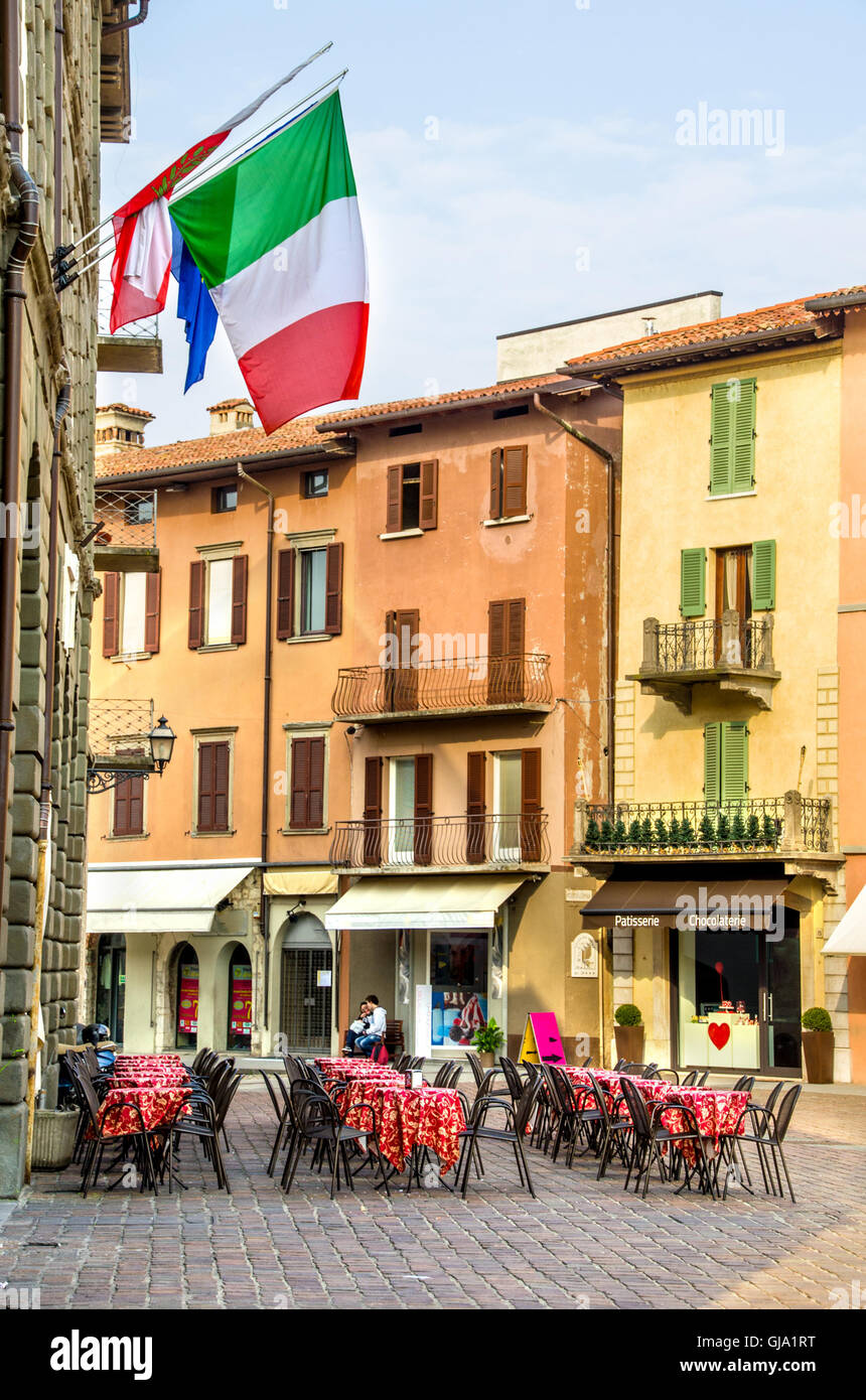 italian flag  bistro bar piazza Stock Photo