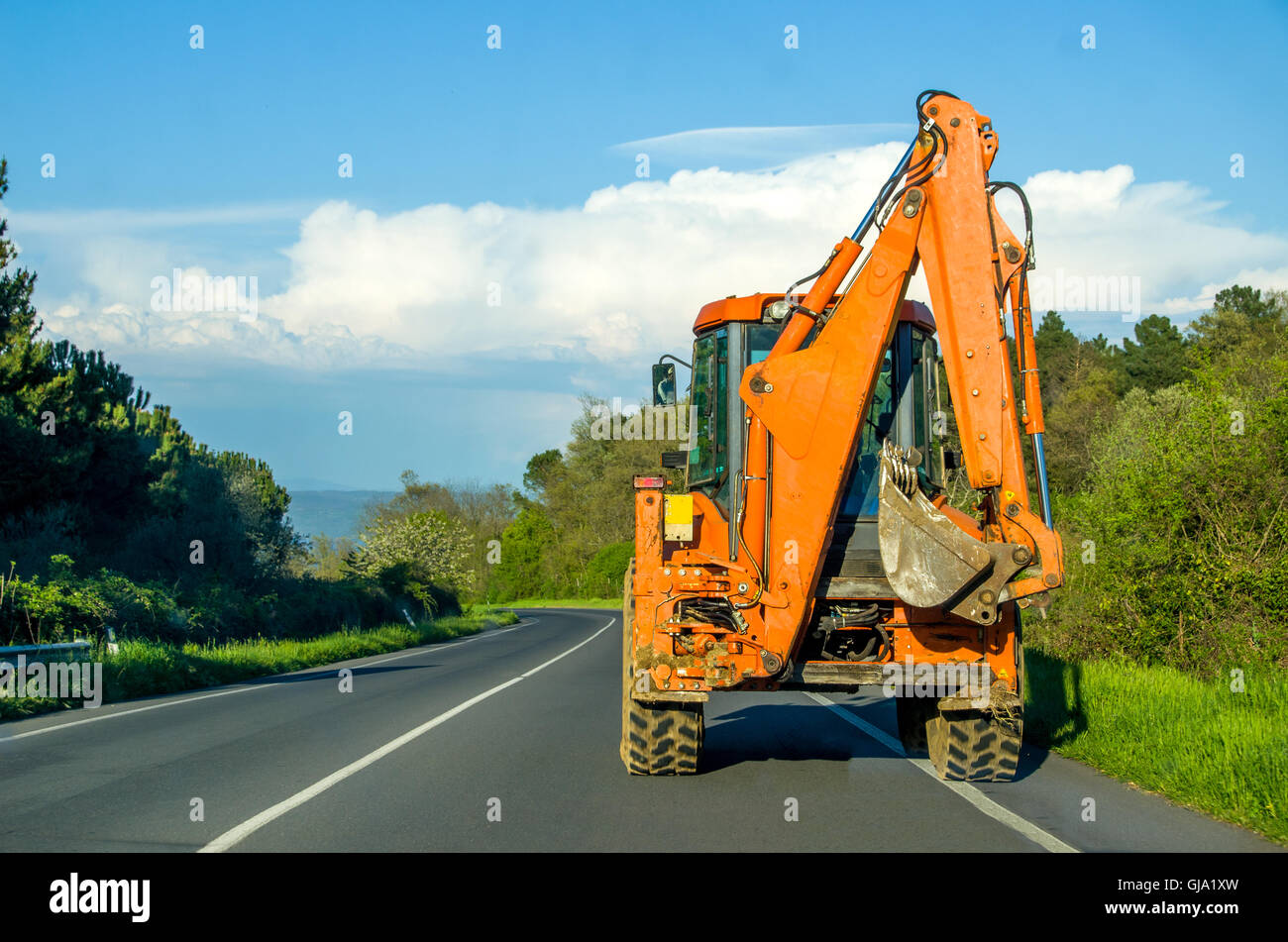 driving bulldozer digger scraper  - construction sites vehicles Stock Photo