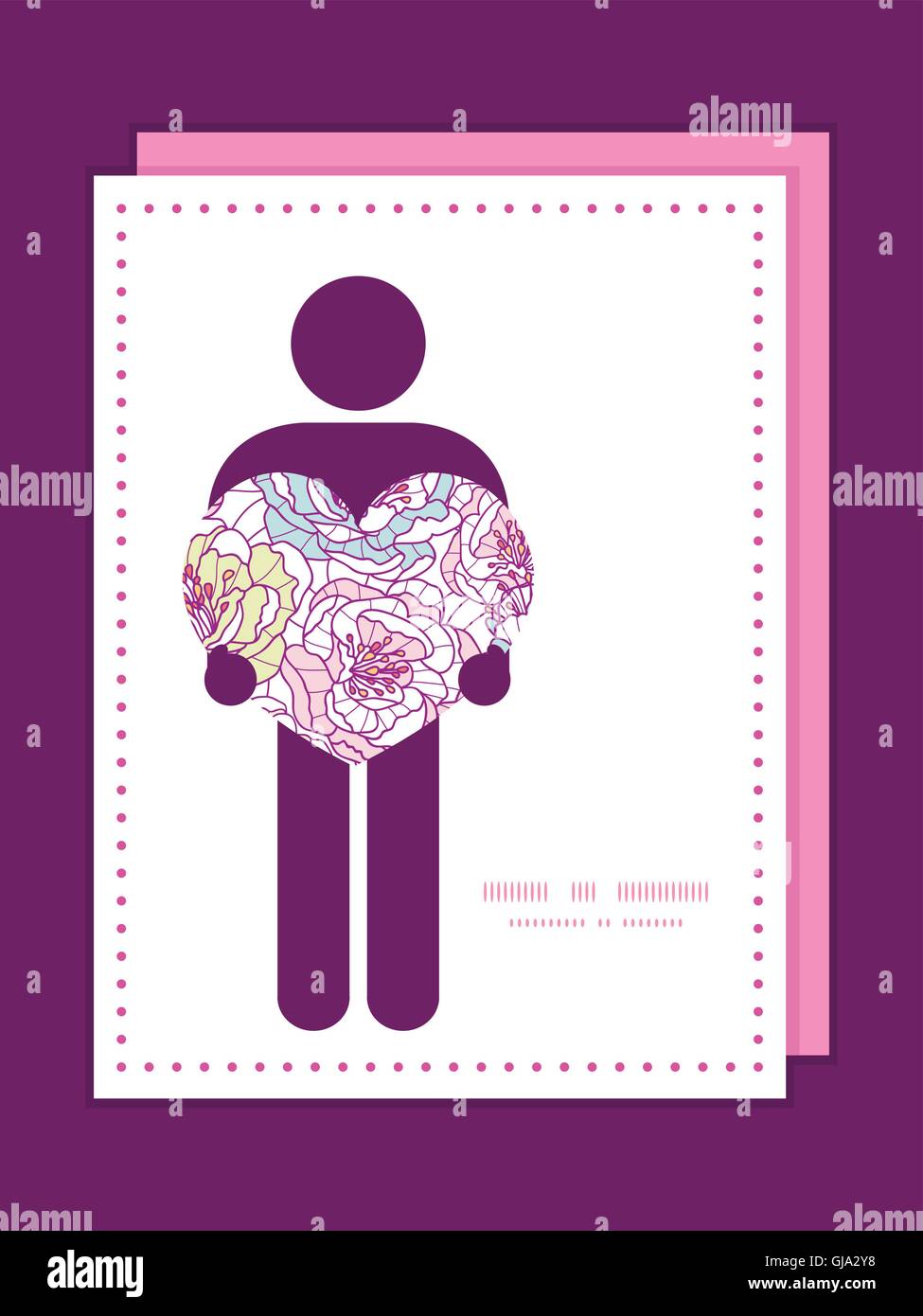 Vector colorful line art flowers man in love silhouette frame pattern ...