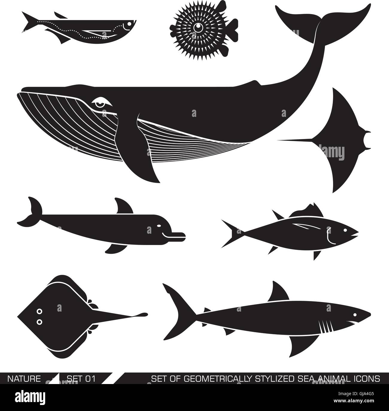 Set of geometrically stylized sea animal icons Stock Vector Image & Art ...