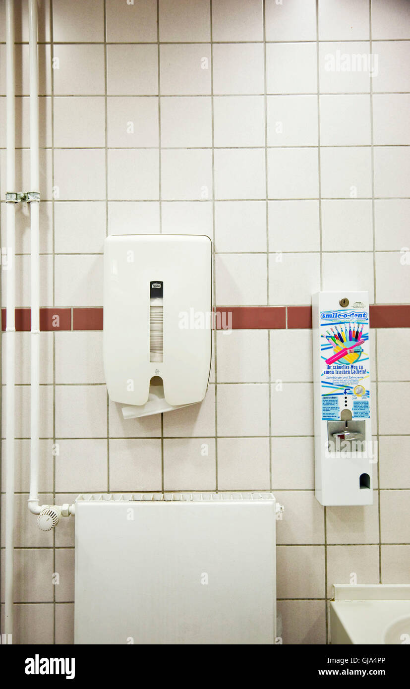 Toilet, washing room, public, towel dispenser Stock Photo Alamy