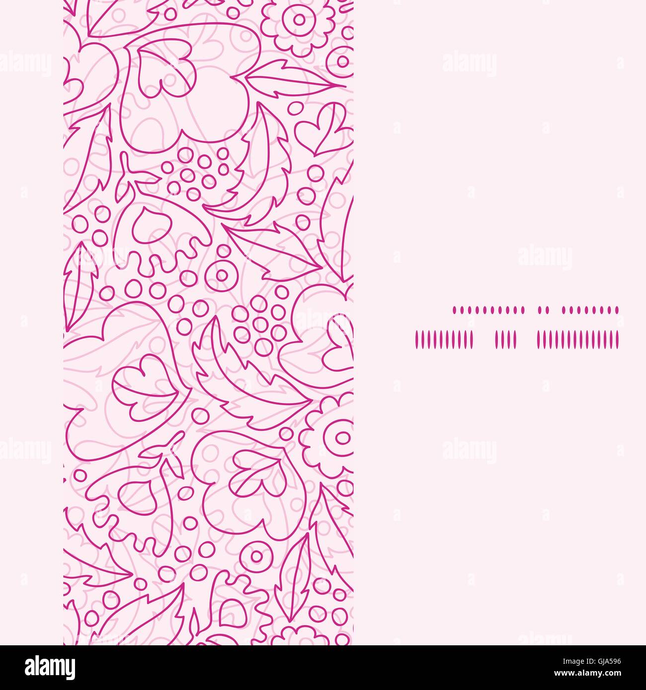 Vector pink flowers lineart vertical frame seamless pattern background ...