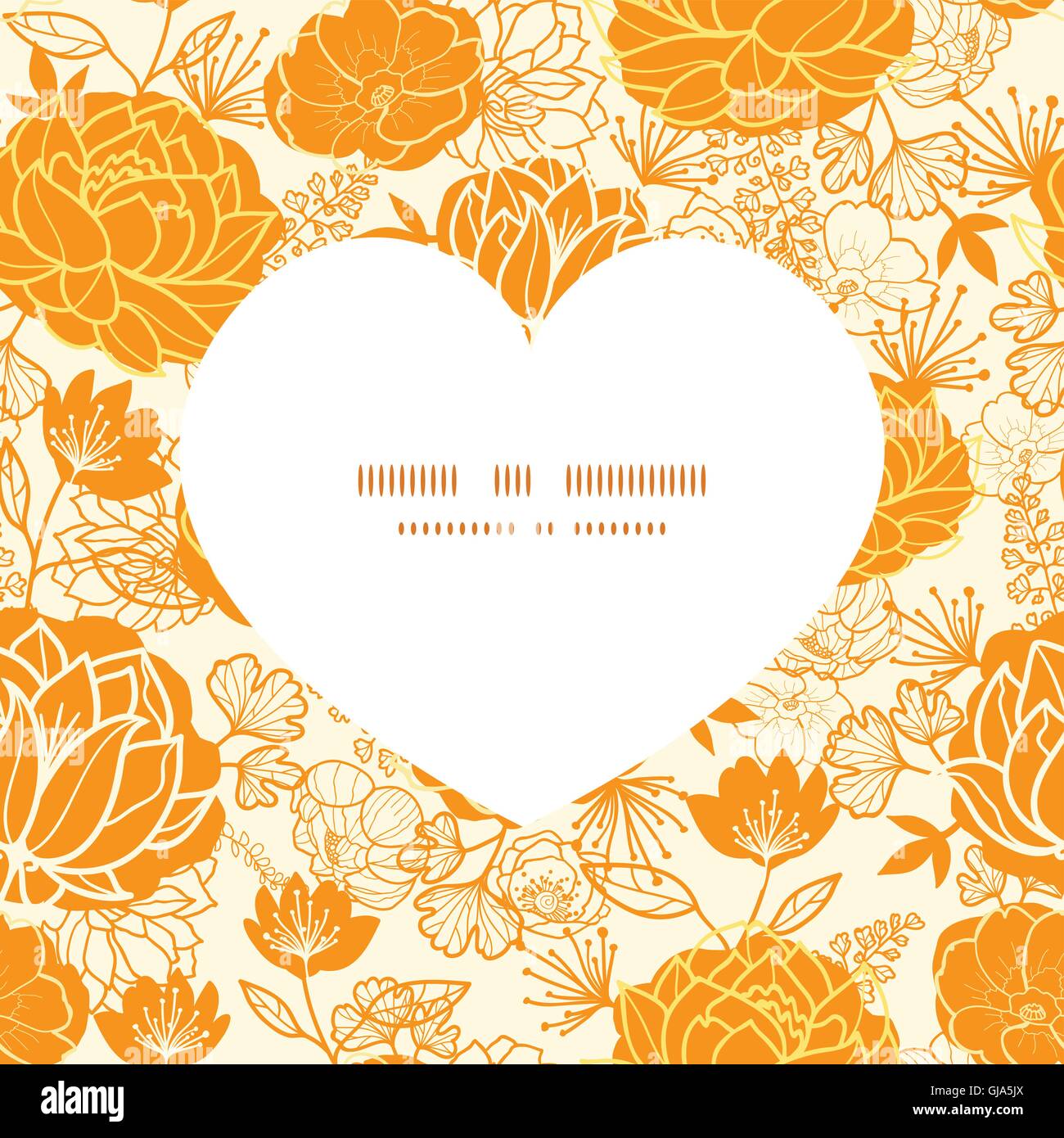 Vector golden art flowers heart silhouette pattern frame Stock Vector ...
