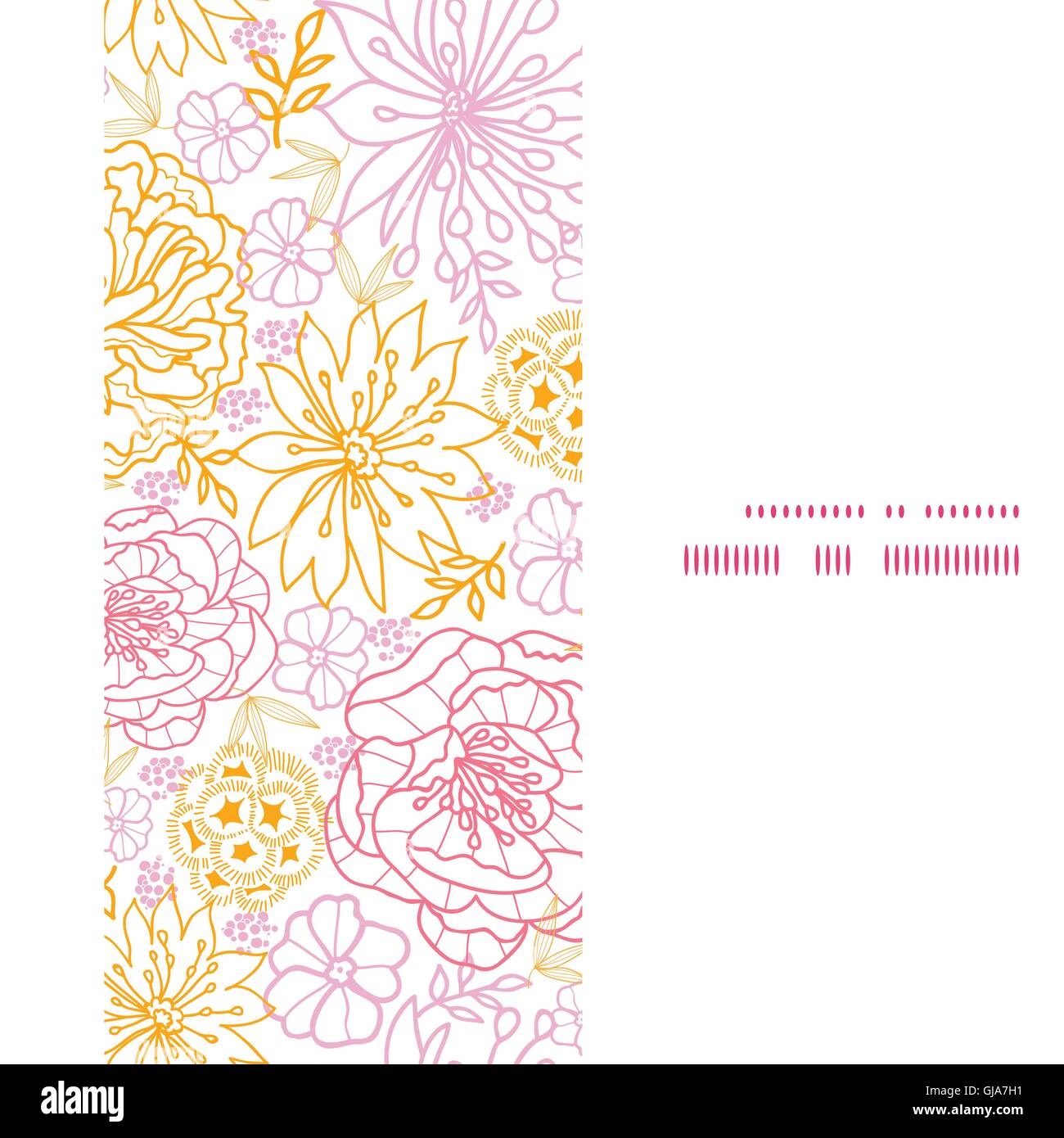 Vector flowers outlined vertical frame seamless pattern background ...