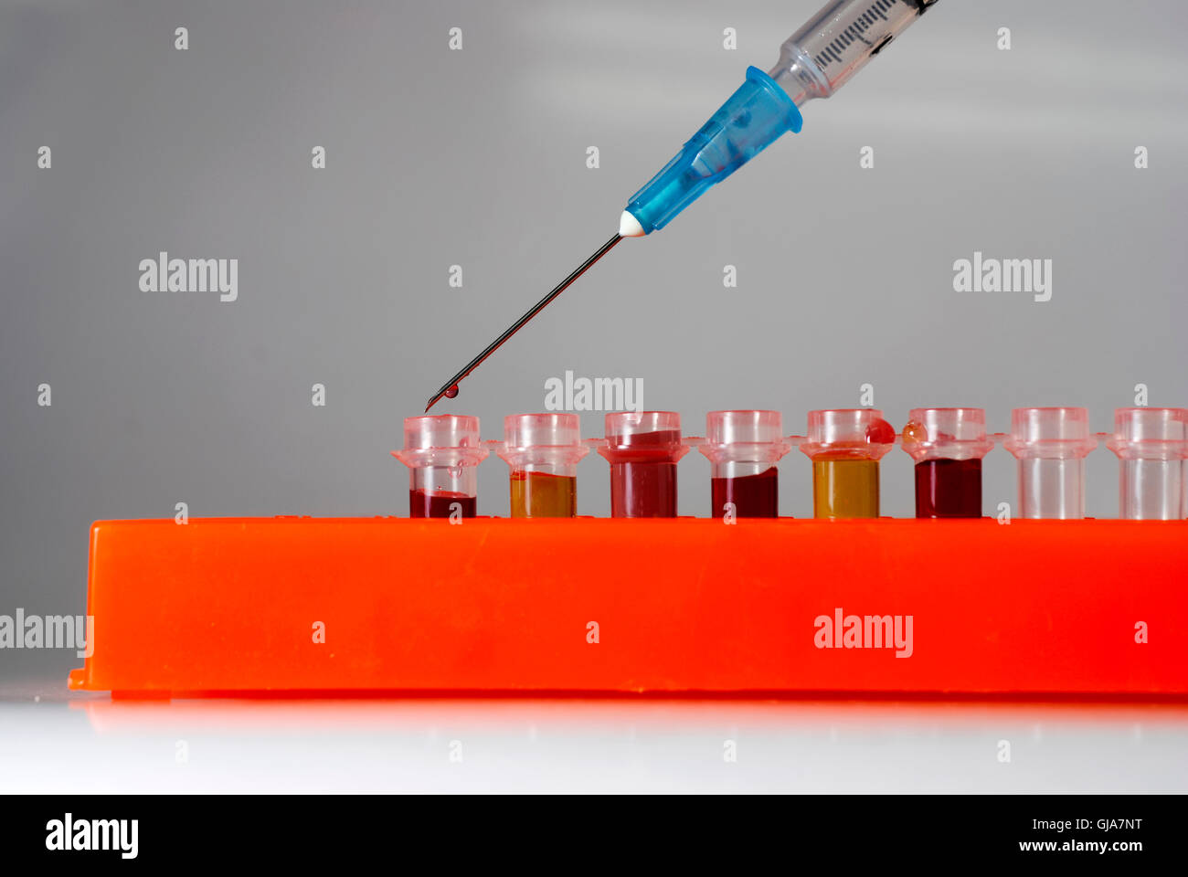 DNA research with graphics charts reference in the background Stock Photo