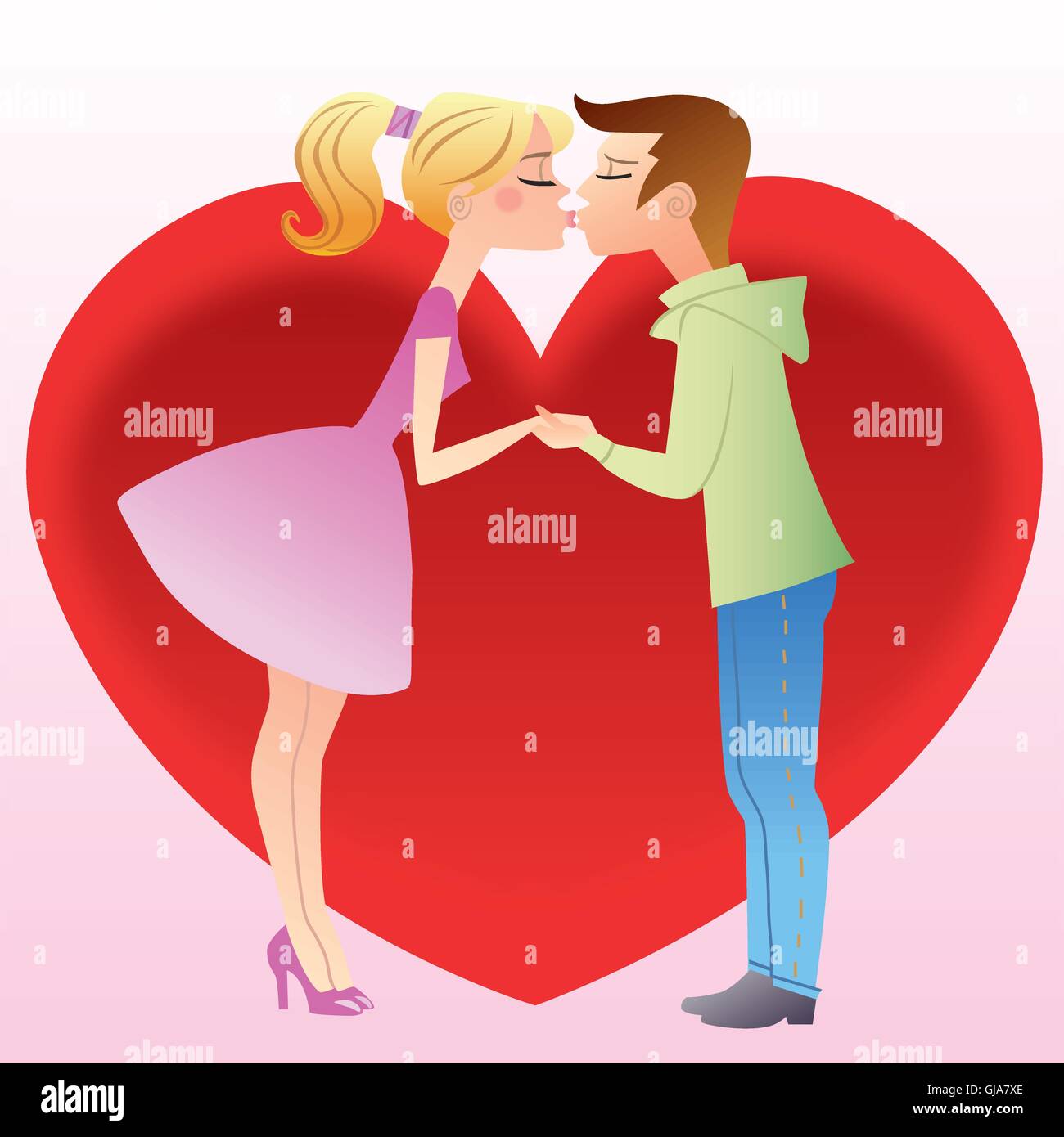 First kiss a girl and boy Stock Vector