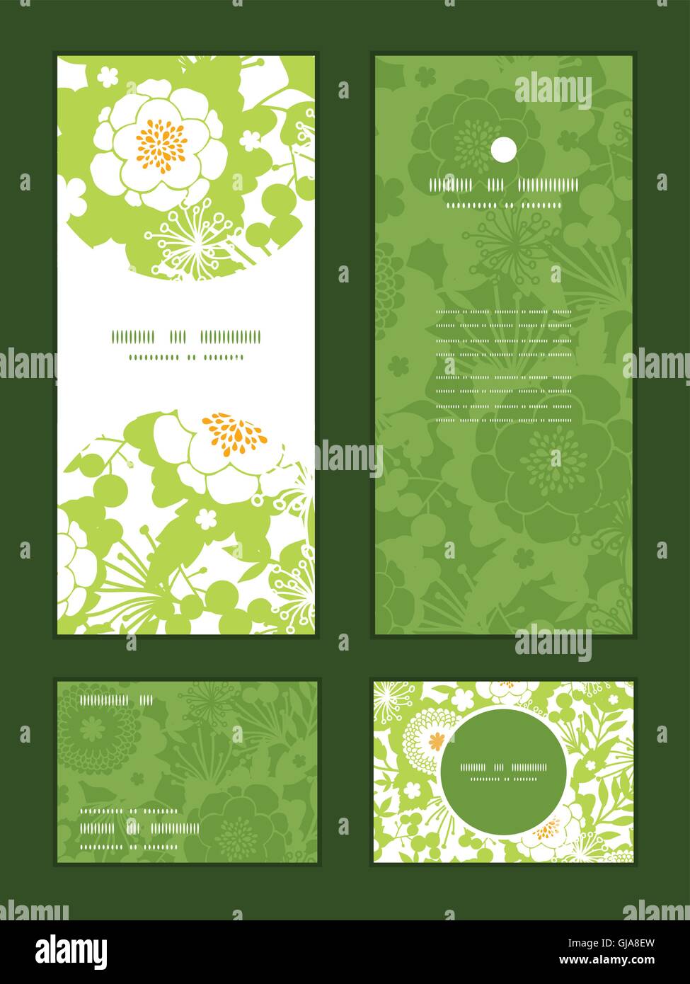 Vector green and golden garden silhouettes vertical frame pattern ...