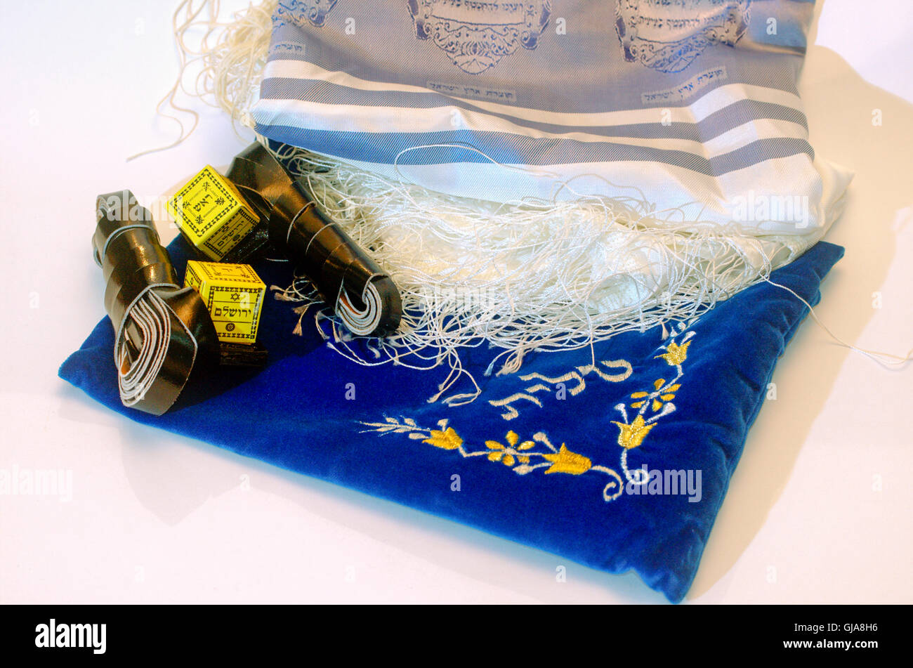 Tifillin, Talith and elaborated decorated Talith bag Stock Photo Alamy