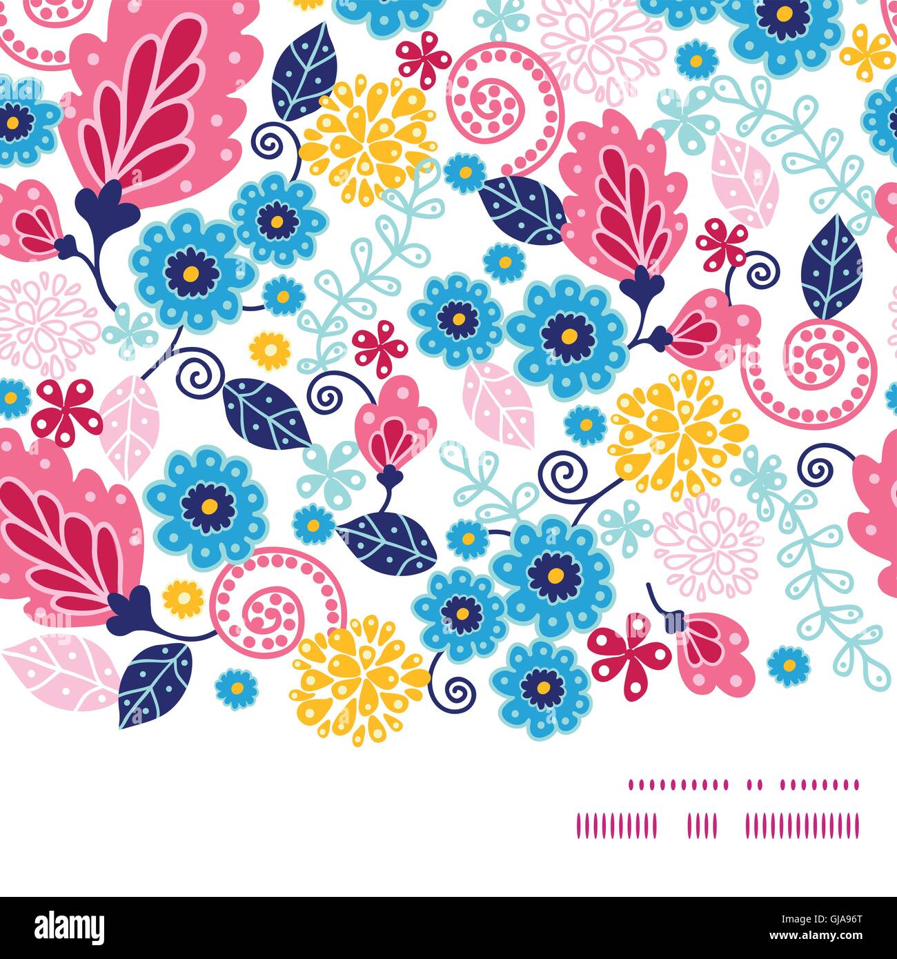 Vector fairytale flowers horizontal frame seamless pattern background ...
