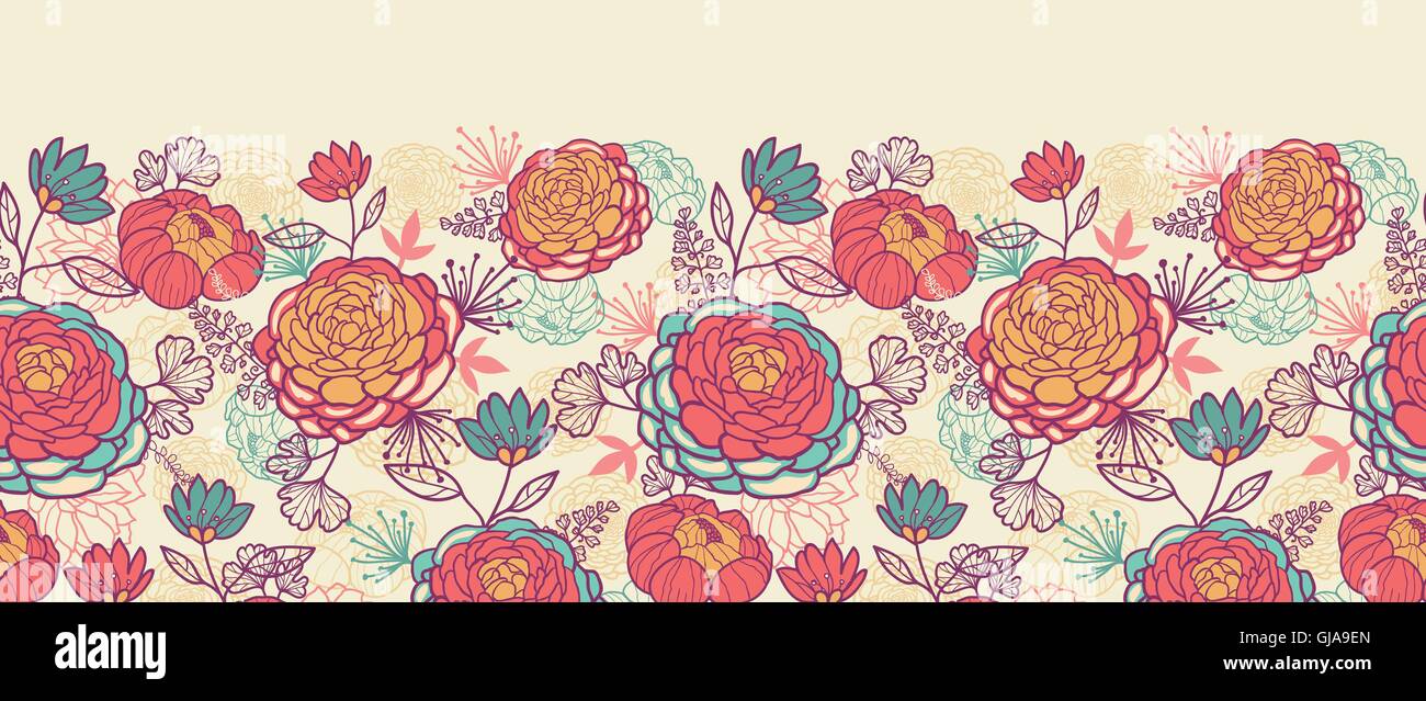 Peony flowers and leaves horizontal seamless pattern background Stock ...