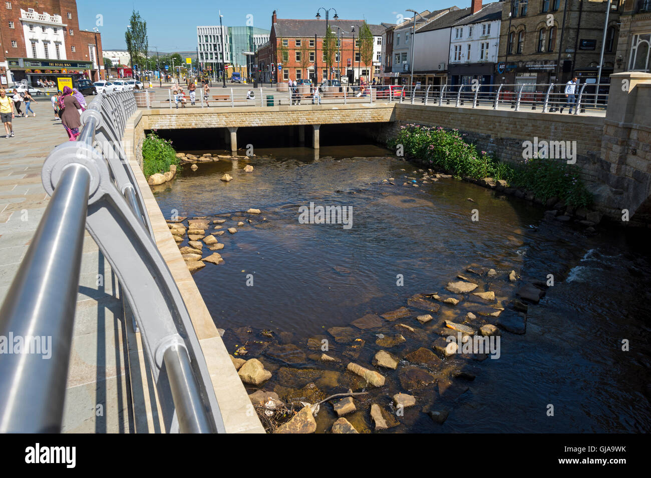 The recently exposed River Roch at Rochdale town centre, Greater Manchester, England, UK Stock Photo