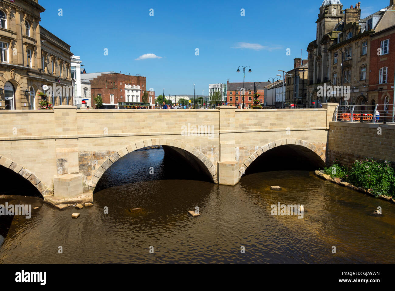 The recently exposed River Roch at Rochdale town centre, Greater Manchester, England, UK Stock Photo