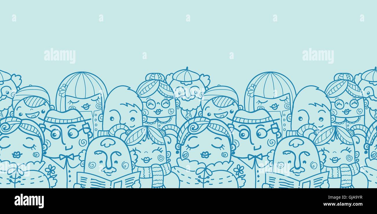 People in a crowd horizontal seamless pattern background Stock Vector