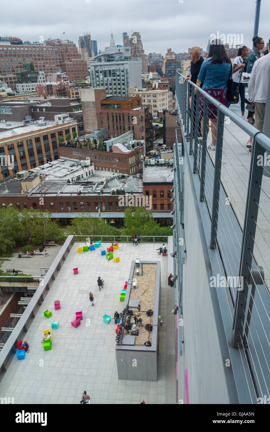 New York City, NY, USA, Tourists Visiting Outside in Modern American Art Museum, Downtown Whitney Museum, in Meat Packing District Neighborhood Stock Photo