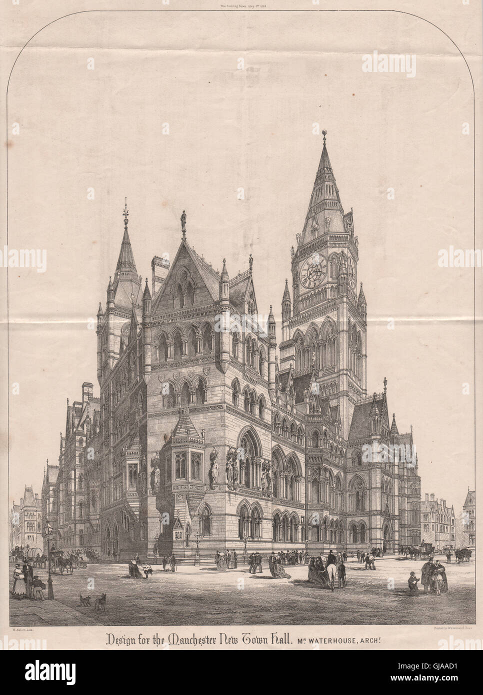 Design for the Manchester New Town Hall; Mr. Waterhouse, Architect, print 1868 Stock Photo