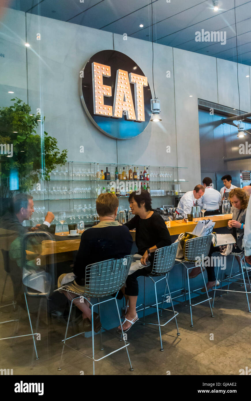 New York City, NY, USA, American People Sharing Drinks in Cafe 'Eat' in Modern American Art Musuem, Downtown Whitney Museum, Meat Packing District Neighborhood Stock Photo