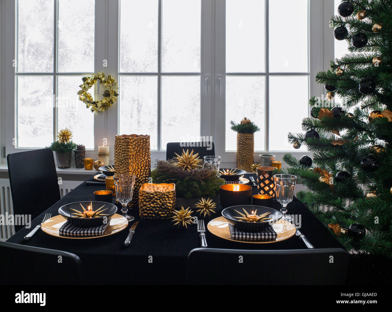 Table scene, black and gold Stock Photo