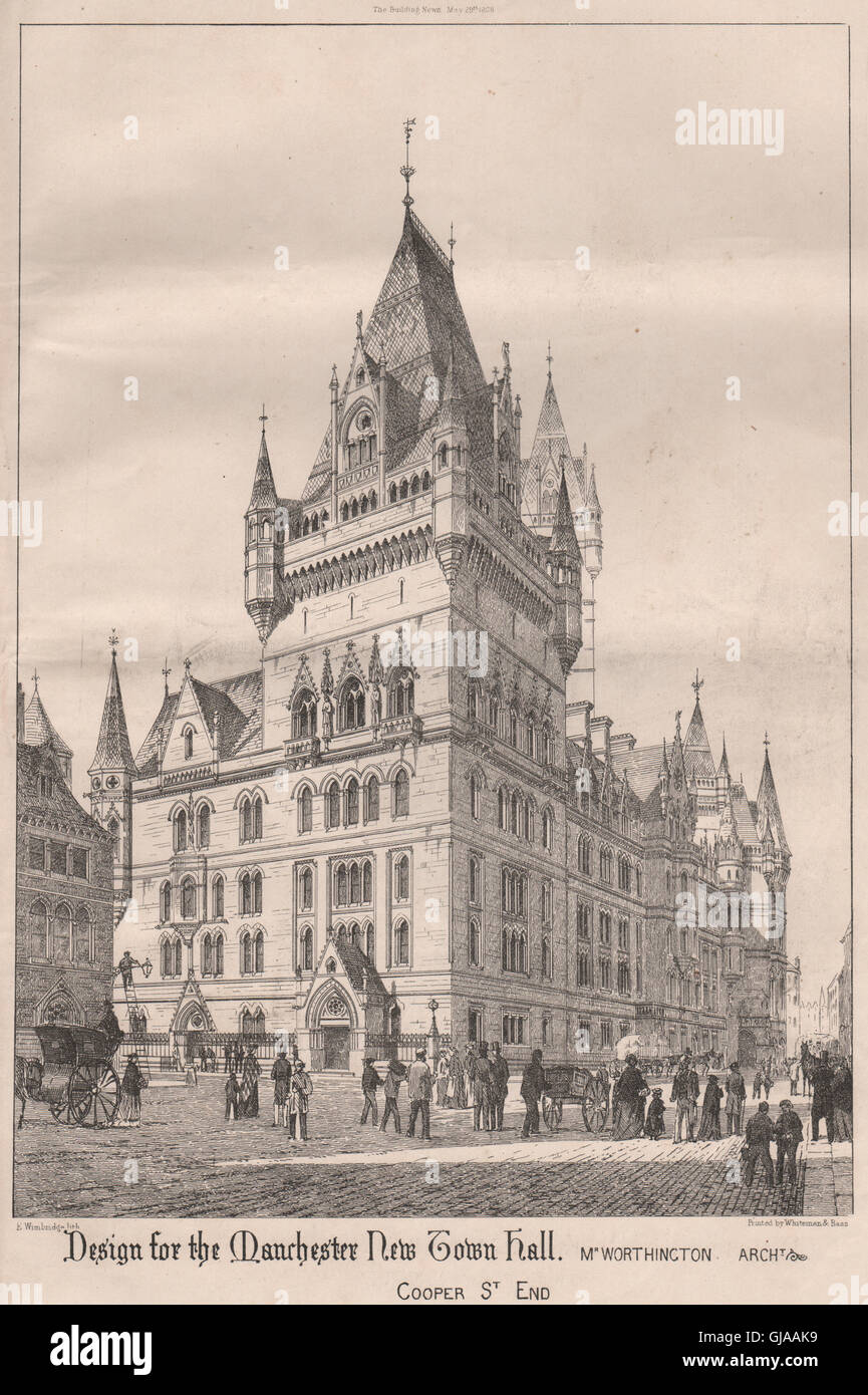 Manchester New Town Hall. Cooper St. End; Mr. Worthington, Architect, 1868 Stock Photo