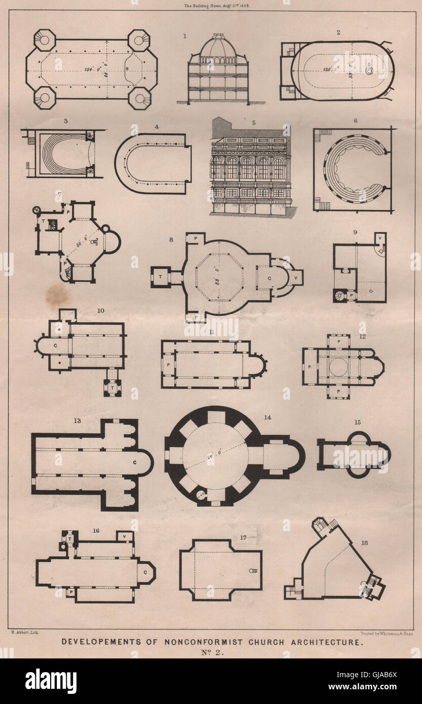 Developments of nonconformist church architecture No. 2. Architecture, 1868 Stock Photo