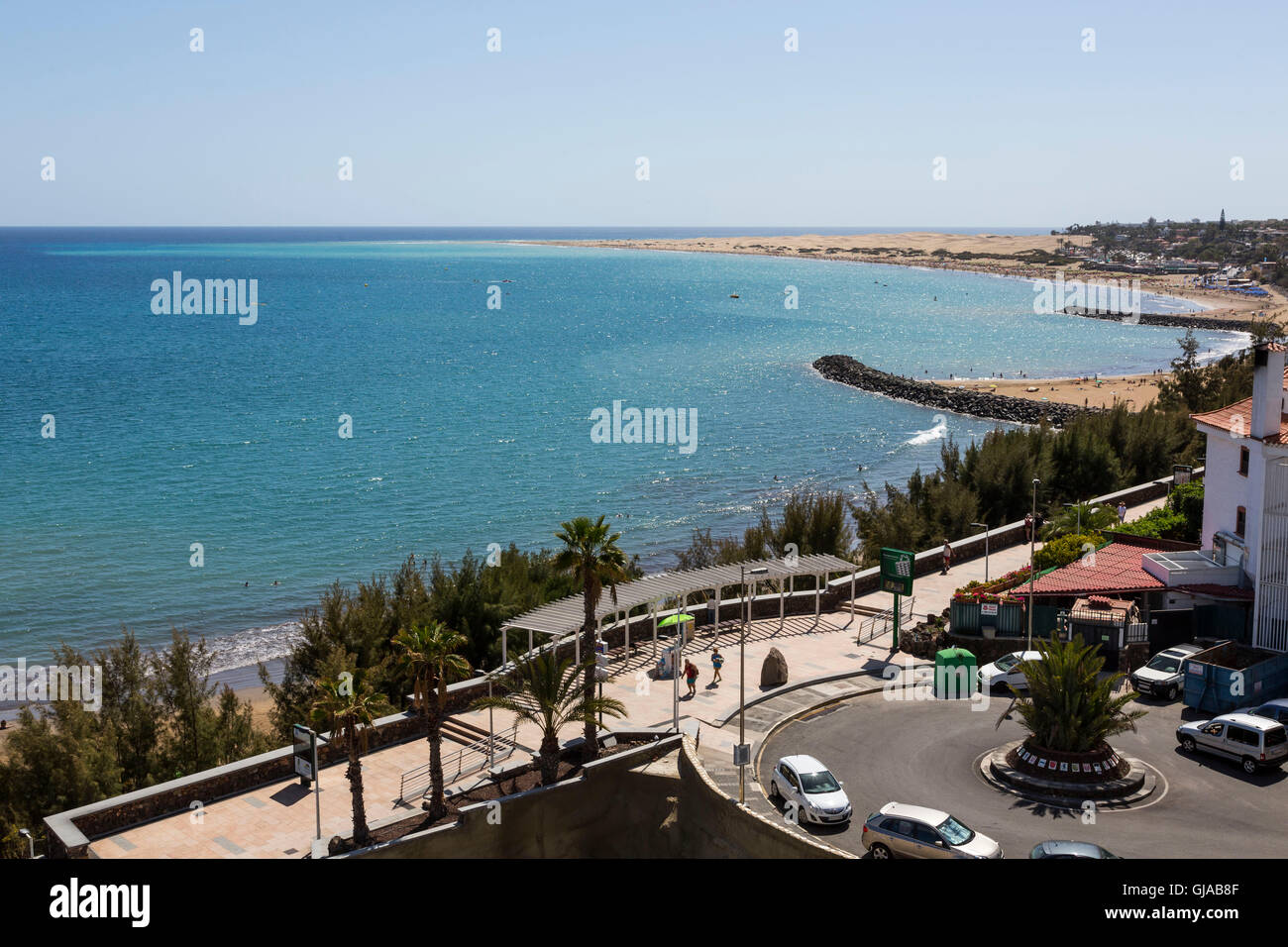 view from the Hotel Europalace to the beaches of Playa del Inglés, Gran Canaria, Canary Islands, the Canaries, Spain Stock Photo
