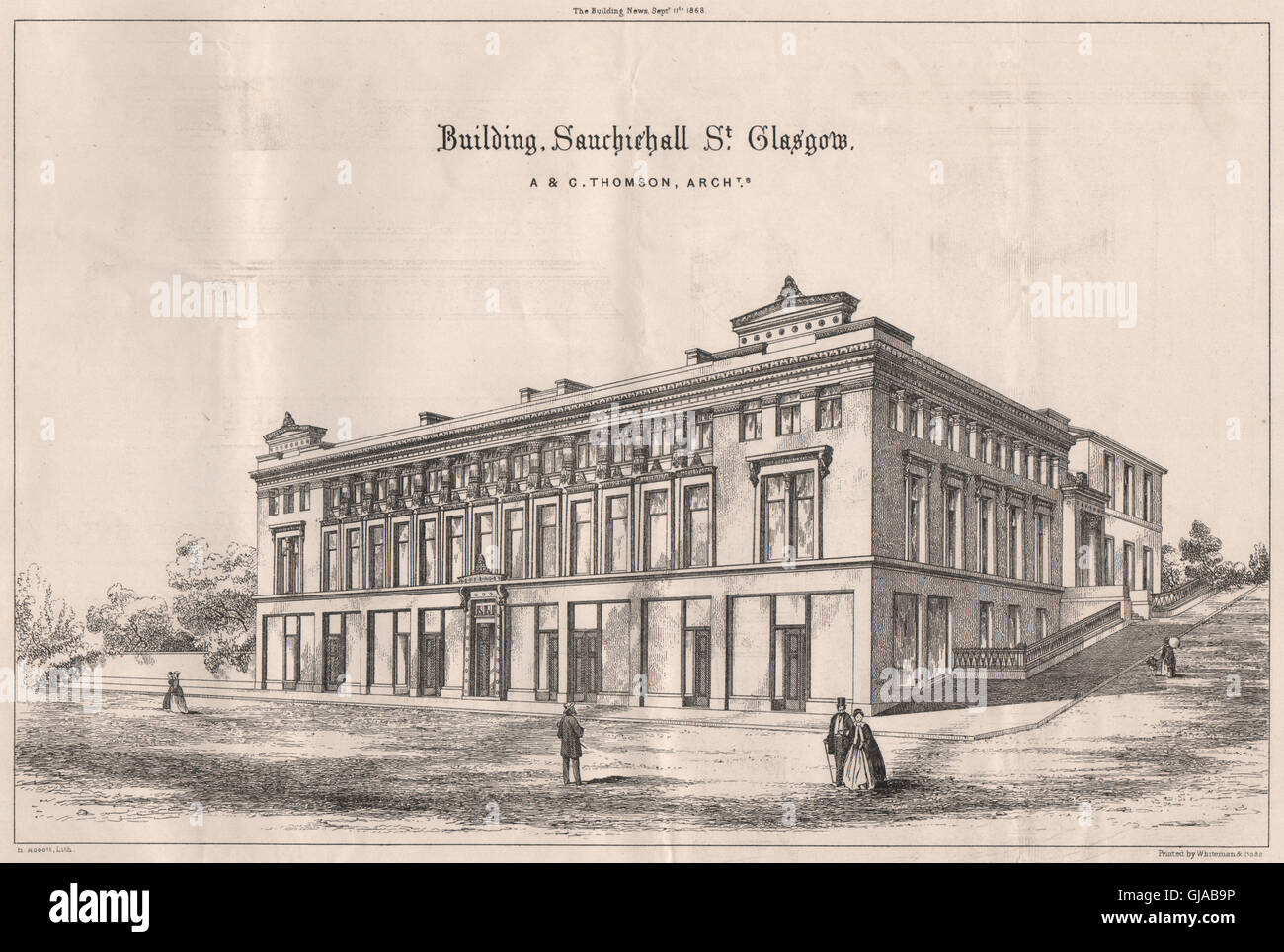 Building, Sauchiehall St., Glasgow; A & G. Thomson, Architects. Scotland, 1868 Stock Photo