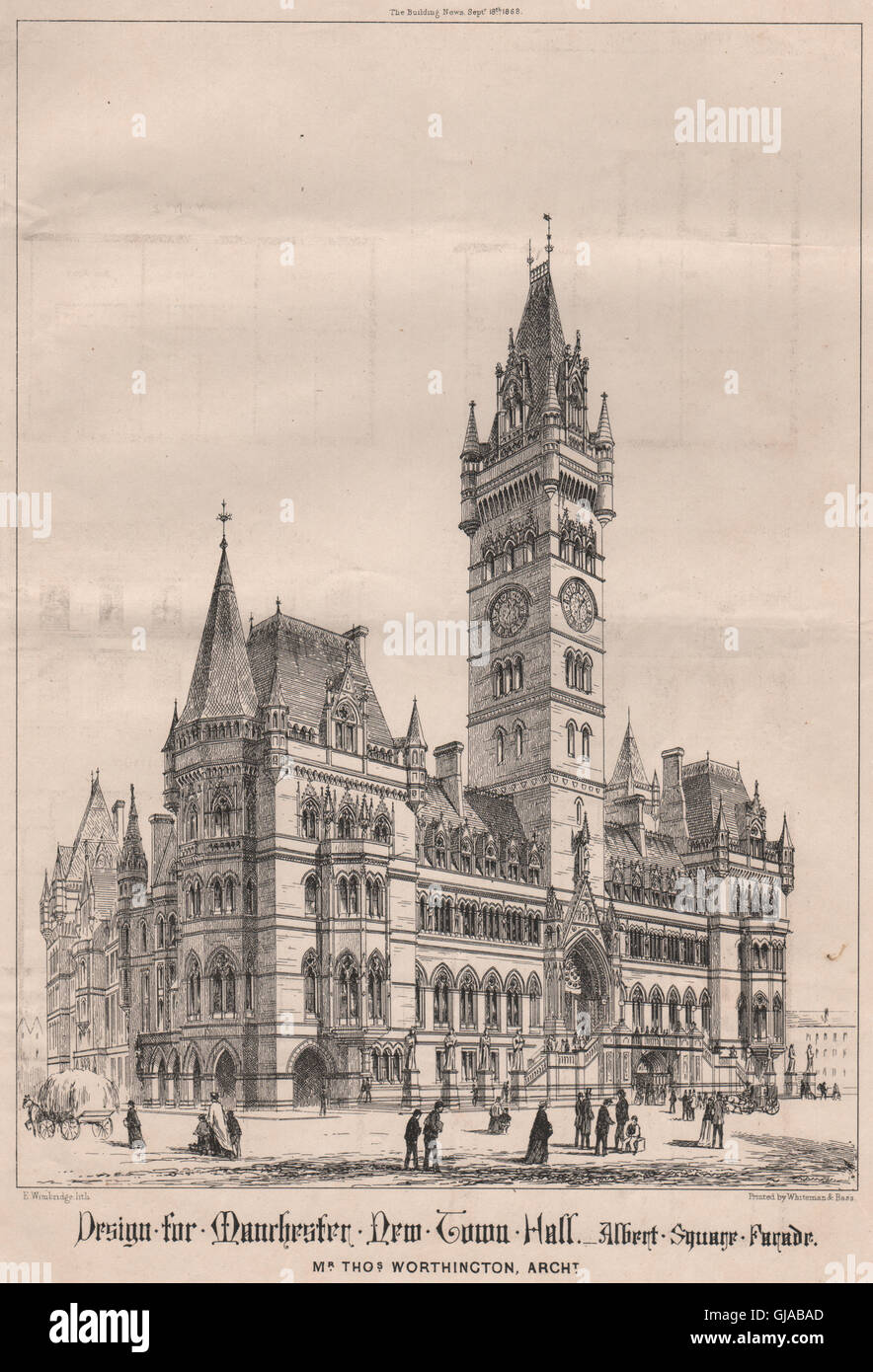 Manchester new Town Hall, Albert Square facade; Thos Worthington Architect, 1868 Stock Photo