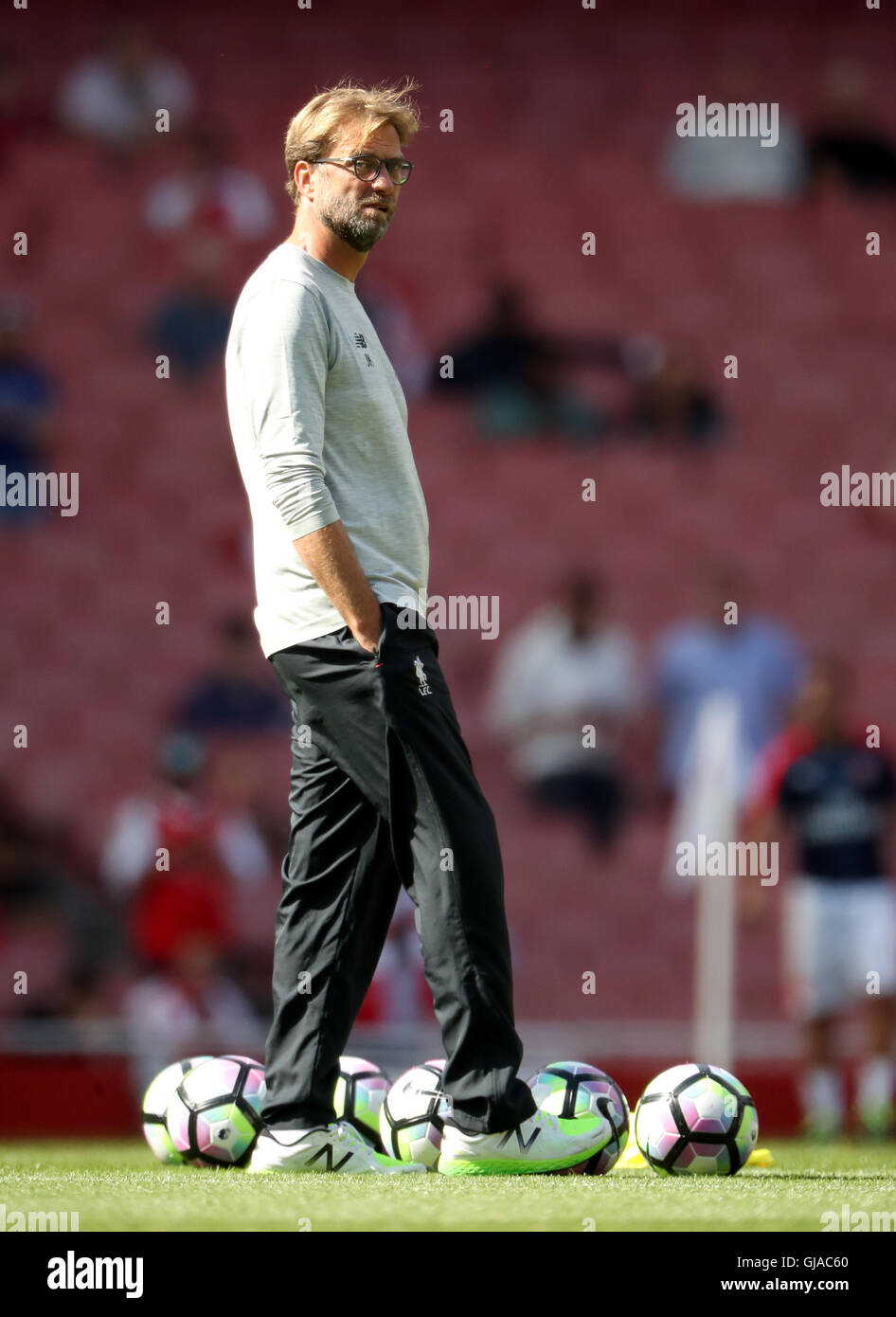 Liverpool manager Jurgen Klopp before the Premier League match at the Emirates Stadium, London. PRESS ASSOCIATION Photo. Picture date: Sunday August 14, 2016. See PA story SOCCER Arsenal. Photo credit should read: Nick Potts/PA Wire. RESTRICTIONS: No use with unauthorised audio, video, data, fixture lists, club/league logos or 'live' services. Online in-match use limited to 75 images, no video emulation. No use in betting, games or single club/league/player publications. Stock Photo