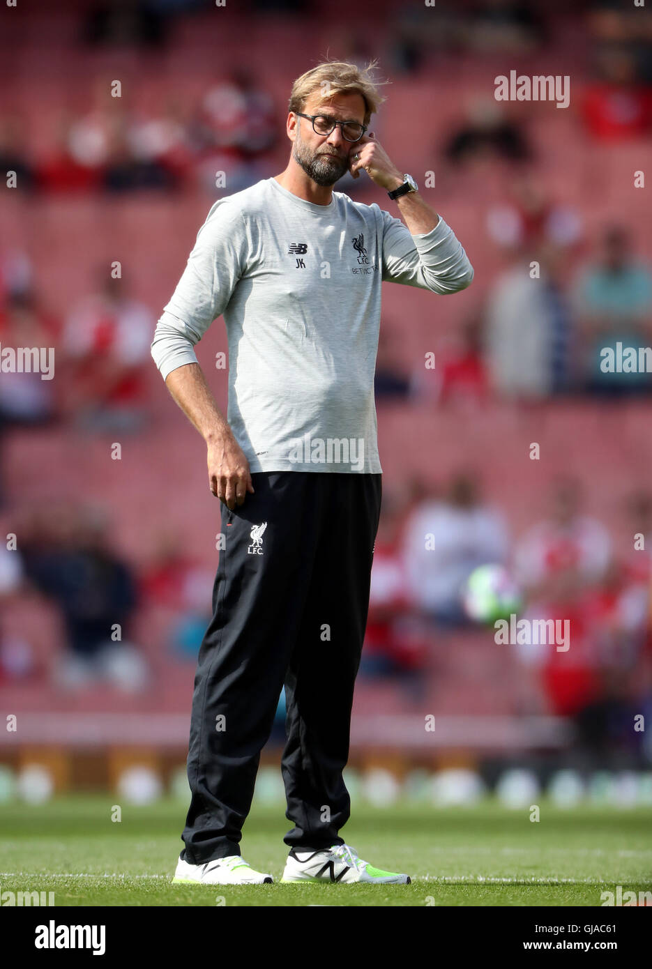 Liverpool manager Jurgen Klopp before the Premier League match at the Emirates Stadium, London. PRESS ASSOCIATION Photo. Picture date: Sunday August 14, 2016. See PA story SOCCER Arsenal. Photo credit should read: Nick Potts/PA Wire. RESTRICTIONS: No use with unauthorised audio, video, data, fixture lists, club/league logos or 'live' services. Online in-match use limited to 75 images, no video emulation. No use in betting, games or single club/league/player publications. Stock Photo