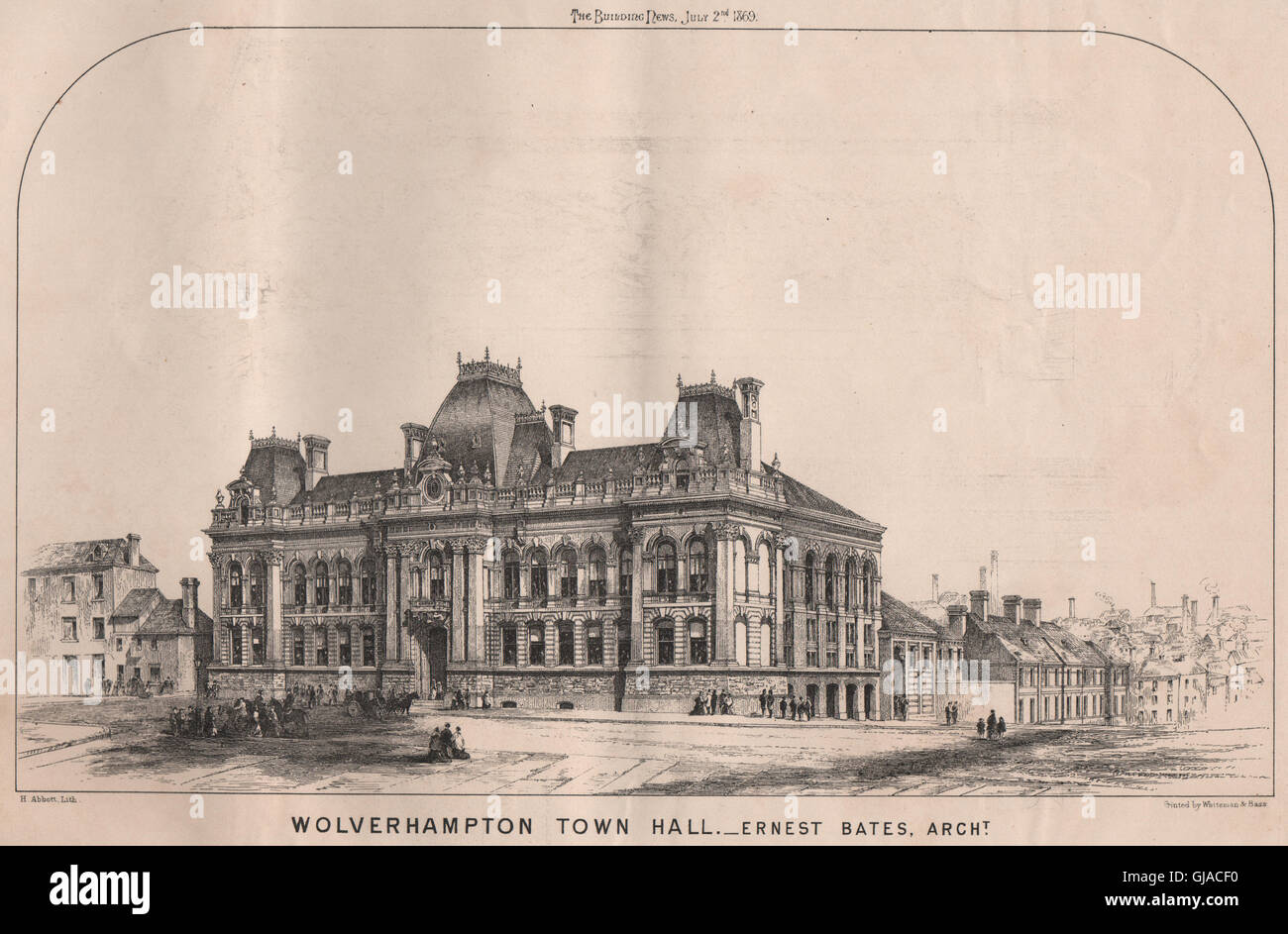 Wolverhampton Town Hall; Ernest Bates, Architect. Staffordshire, print 1869 Stock Photo