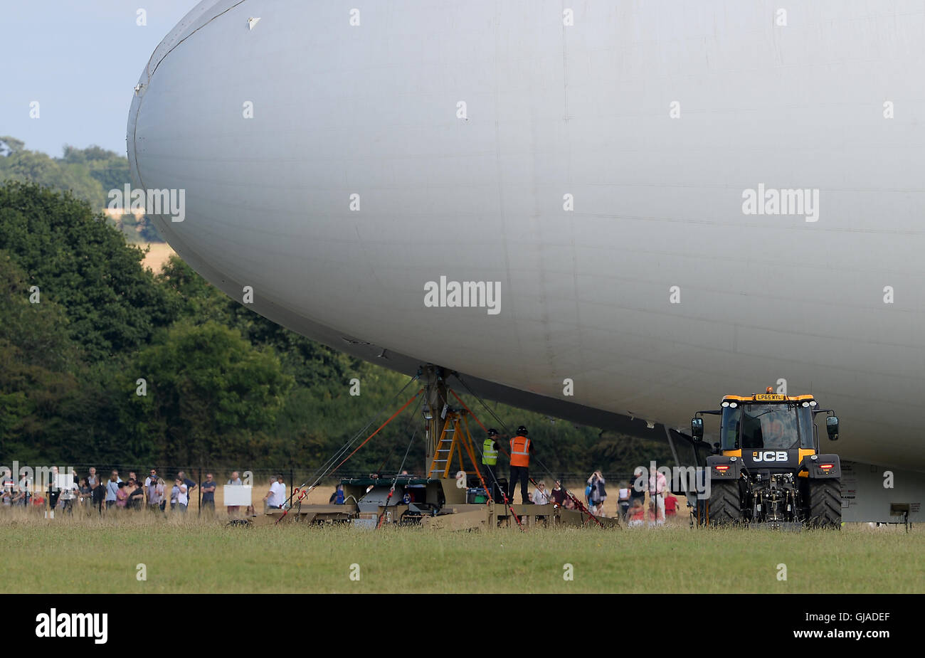 The Airlander 10, part plane, part airship, goes through pre-flight checks at Cardington airfield in Bedfordshire. Stock Photo