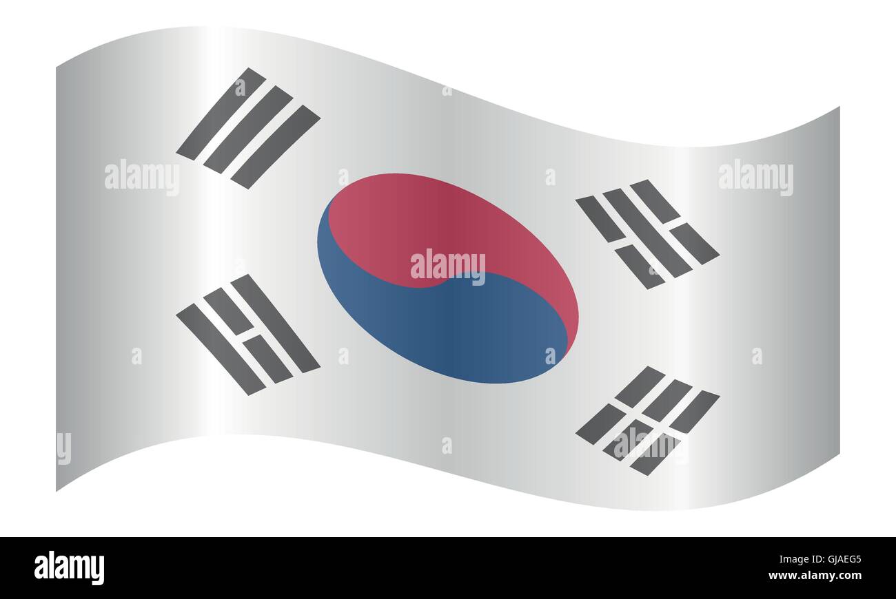Flag of South Korea waving on white background. South Korean national