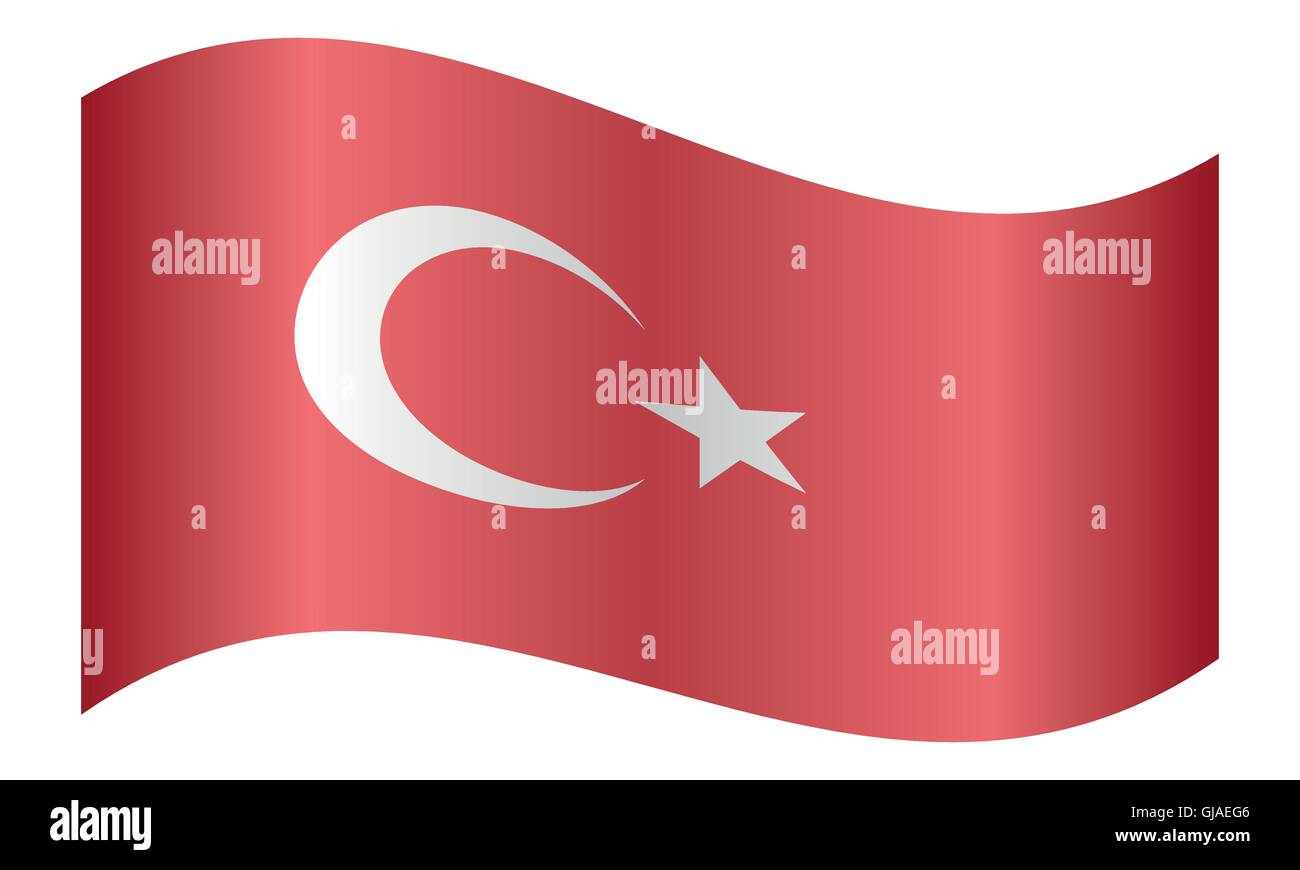 Flag of Turkey waving on white background. Turkish national flag. Stock Vector