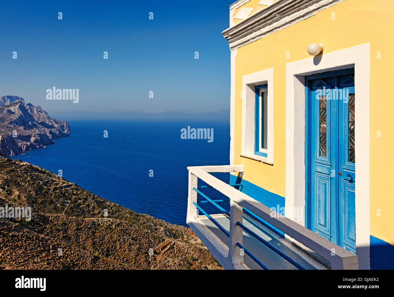 Traditional house of the village Olympos in Karpathos, Greece Stock