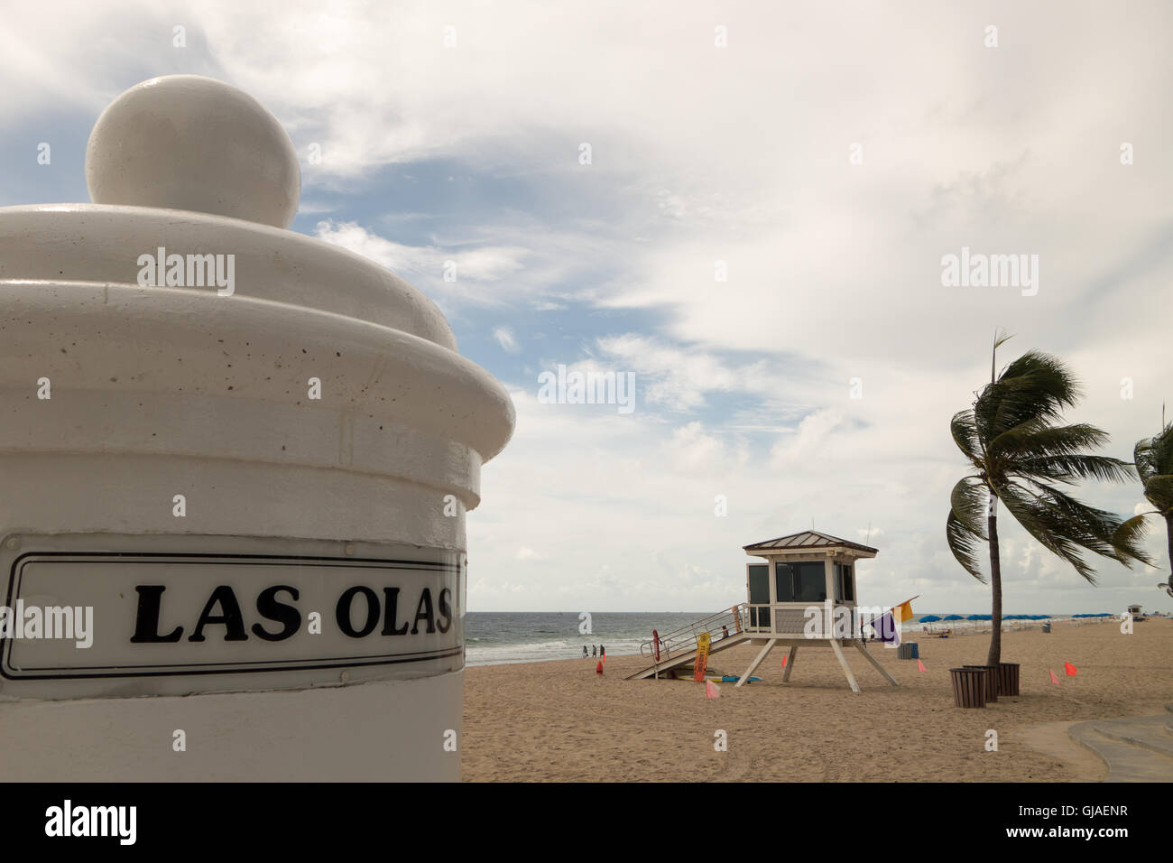 Morning Scene at the beach in Ft Lauderdale, Florida where the A1A and Las Olas blvd meet Stock Photo