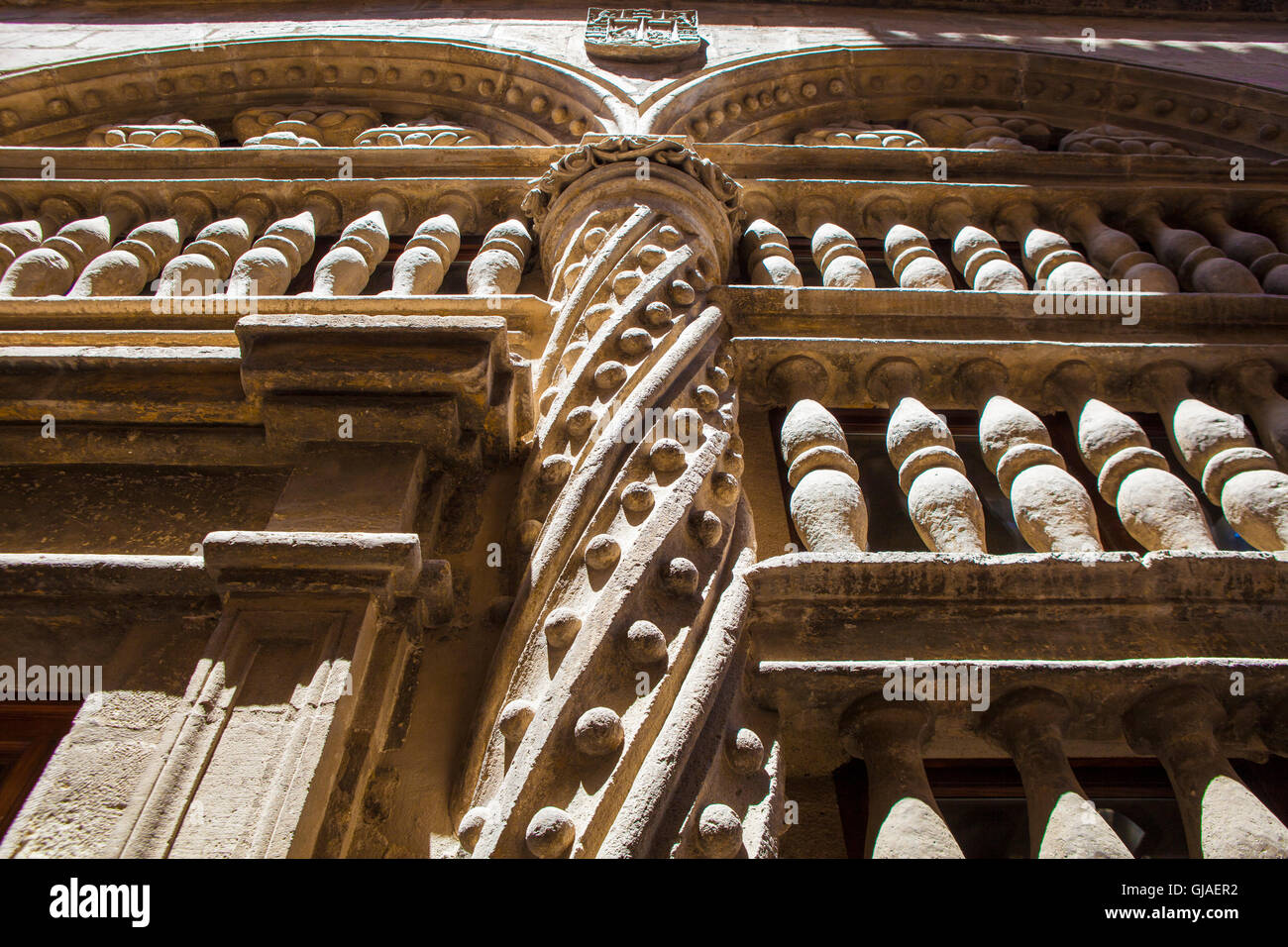 Baroque stone decoration beside the Royal Chapel outdoors at Granada Cathedral, Spain Stock Photo
