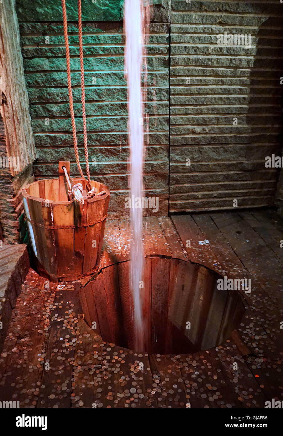 Wishing Well with changing color lights at the Chelsea Market in New York City, NY, USA Stock Photo