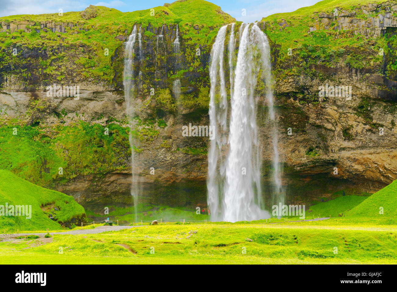 View of Seljalandsfoss, the waterfall in the South Region of Iceland Stock Photo