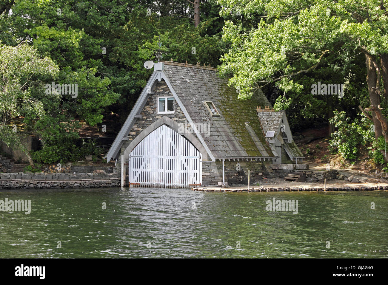 Boathouse on Coniston Water, Lake District Stock Photo