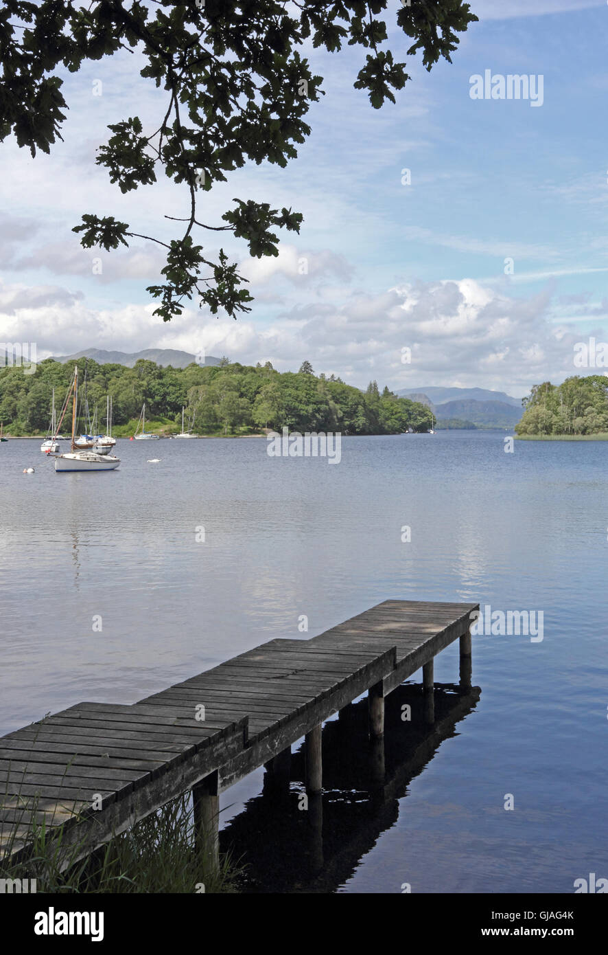 View north along Coniston Water from Lake Bank Jetty at the southern end of the lake. Stock Photo
