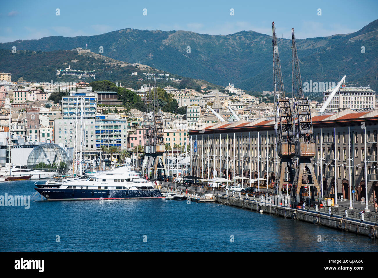 Arrival to port of Genoa by sea, Liguria, Italy Stock Photo