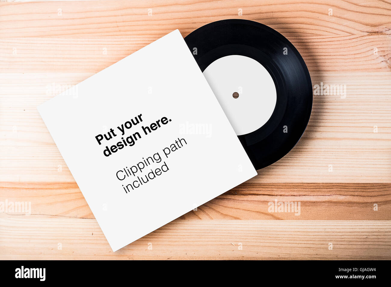 Blank vinyl cover template on white wall background, clipping path included ready for your artwork Stock Photo