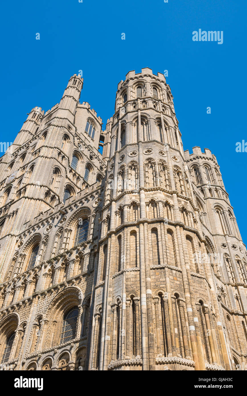 Cathedral Ely, view of the west towers of the medieval cathedral in Ely ...