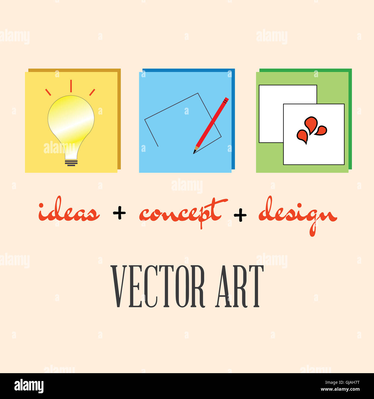 Vector art is derived from three steps- ideas,concept and design. Stock Photo