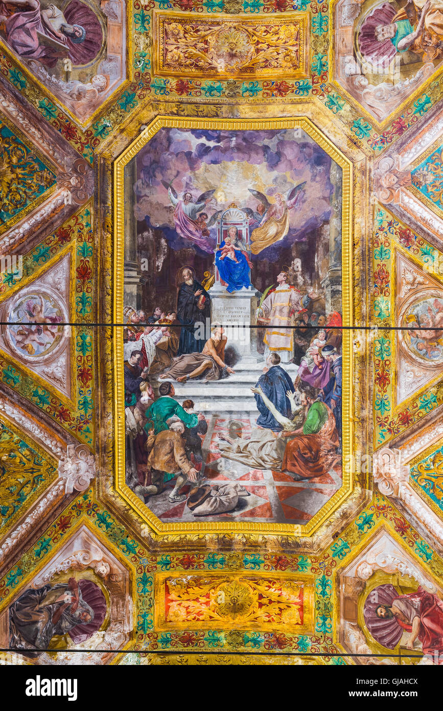 Ceiling detail of the Chiesa di Nostra Signora della Consolazione e San Vincenzo church of Genova. Italy Stock Photo