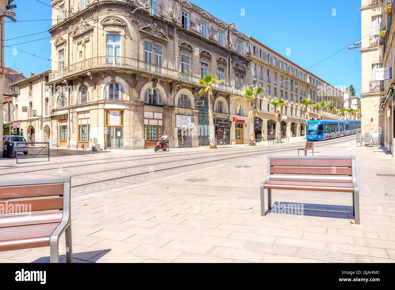 colourful tram in montpellier france Stock Photo