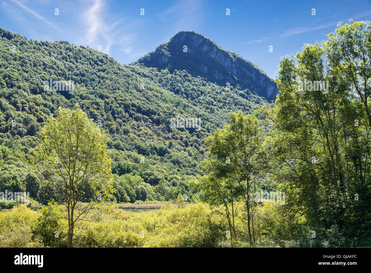 Natural reserve Lake Ganna, Valganna, located in the Regional Park Campo dei Fiori of Varese, province of Varese - Italy Stock Photo